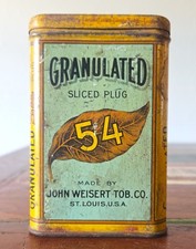 Vtg Granulated 54 Tobacco Pocket Tin John Weisert St Louis MO Sliced Plug 1920s picture
