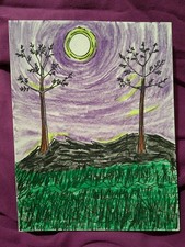 Vintage Style Halloween Greeting Card - Mystic Trees and Full Moon - Handmade picture
