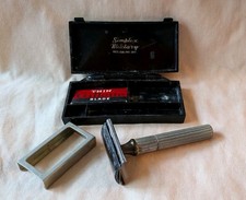 Vtg Simplex Military Razor w Gillette Thin Blade in Original Plastic Case picture