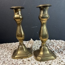Vintage Solid Brass Candle Holders – Classic Heavy Pair – 6”Tall India picture