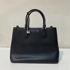 Michael Kors Black Pebbled Leather Large Satchel Bag Silver Hardware picture