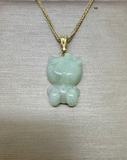 Small Jade Carved Cute Hello Kitty Pendant 10K Real gold bail Good for 2mm chain picture
