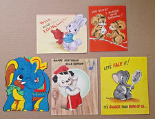 5 Vintage Animal Themed Birthday Greeting Cards - Signed picture