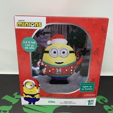 Gemmy Minions Otto Ugly Sweater & Candy Cane Christmas Minion Inflatable 3.5 Ft picture