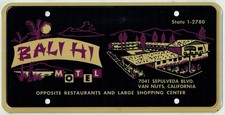 RARE Bali Hi Motel Van Nuys California Vintage Hawaii Tiki Maui License Plate picture