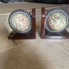 RARE Old World Globe Bookend on Wooden Base  picture