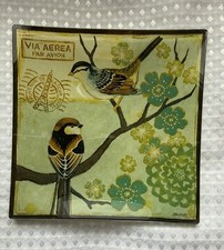 Jennifer Brinley Square Glass Bird Themed Trinket Dish picture