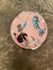 Retro 1950s Pink Poodle Bejeweled Round Silver Mirror Compact picture