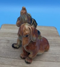 Vtg Wales Japan Porcelain Dachshund Dogs MCM Figurine Howling Doxie Wiener Pair picture