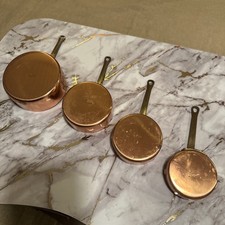 Vtg Heavy Copper Measuring Cups Set of 4 Brass Riveted Handles Farmhouse Decor  picture