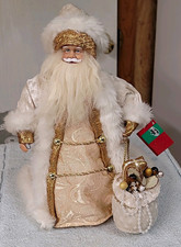 Santa Claus Gold Finish White/Gold Fabric Christmas Figurine Indoor 13 in picture