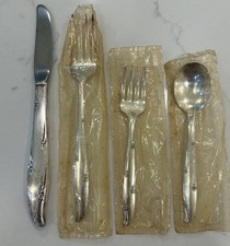 Set Of 4 60s Oneida Community Silverplate SILVER FLOWERS Youth Knife Forks Spoon picture