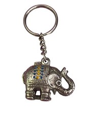 Vintage Silver Tone Bangkok Thailand Elephant Keychain Enamel Hidden Spot 2.75