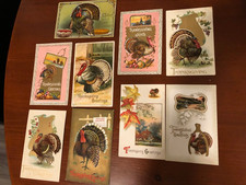 VINTAGE 1900-1910 THANKSGIVING POSTCARDS(9) VF-USED and UNUSED TURKEYS STC picture