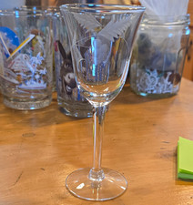 Clear Etched Stemmed Wine Glass, Decorated Normal Glass for Cold Beverages picture
