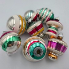 Vintage Shiny Brite Glass Christmas Ornaments Multicolor Stripes & Shapes Set Of picture