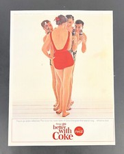Coca-Cola 1964 Print Ad 10x13 Woman Red Bathing Suit Men Coke Bottle Mid Century picture