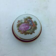 Limoges Porcelain Trinket Courting Couple Round Lid Gold Trim picture