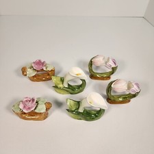 Vtg. Pia Flowers Napkin Holder Rings Set Of 6 Bone China Philippines EUC picture