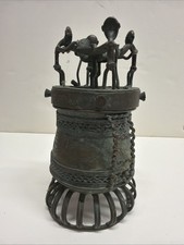 African Bronze Brass Figural Lidded Vessel Tribal Folk Art 7.5” 3.1 lb picture