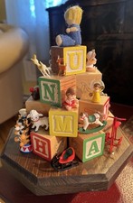 VTG “We Wish You A Merry Christmas” Music Box ABC Block Tree w/Wood & Plastic picture