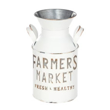 Mainstays Farmers Market Metal Milk Jug Décor with Handles, White, 10.4