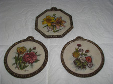 Group of 3 VTG ARTINI Floral Sculptured Signed Wall Plaques picture