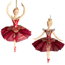 Set 2 Kurt Adler Ruby Red Ballerina Ornaments Resin Christmas Dancers Red 6 Inch picture