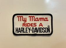 NOS 4” My Mama Rides A Harley Davidson patch HOG Motorcycle White Red Black picture