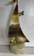 Brass And Steel De Mott Sailboat Sculpture Mounted On Onyx Base Nautical VTG picture