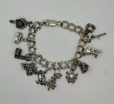 Vintage Sterling Charm Bracelet 11 Charms Mechanical Cuckoo Clock Bremen 32.8g picture