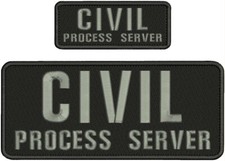 CIVIL PROCESS SERVER EMB PATCHES 4x10 AND 2x5 HOOK ON BACK GREY ON BLACK picture