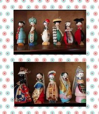 World Folk Costume Kokeshi Retro Vintage Set of 11 No Box picture