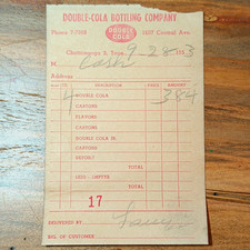 1953 Double-Cola Bottling Co. Chattanooga Tenn. Receipt/Invoice Double Sided picture