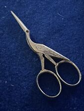Vintage Embroidery Scissors Stork Heron Silvertone Nice Details 3 1/2 Inches picture