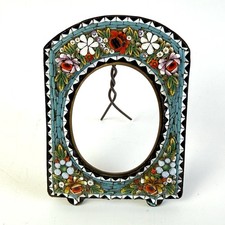 Antique Italian Micro-Mosaic High Relief Floral Picture Frame Brass Victorian picture
