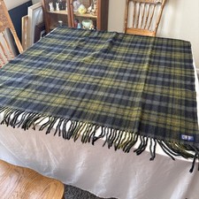 Vintage Pendleton Throw Wool Blanket Plaid With Fringes Green Blue 66”x47 picture