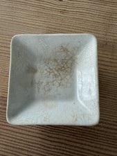 White Ironstone Square Butter Pat  Dish … No Markings 3” Stained & Crazed picture