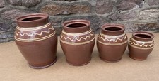 OUTSTANDING Wisconsin Pottery REDWARE Open Canister SET of 4 EA Stamp Huntley picture