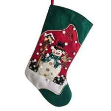 Vintage 3D Snowman Christmas Birdhouse Squirrel Stocking Felt Holiday picture