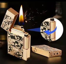 Derui Black Gold Tang Sketch Pattern  Handmade Retro Grinding Wheel Gas Lighter picture