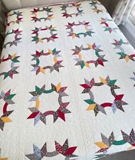 Vintage 16-Point Star Geometric Patchwork Quilt Handmade YY882 picture
