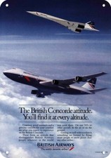 1985 BRITISH AIRWAYS CONCORDE & 747 JET *** DECORATIVE REPLICA METAL SIGN *** picture