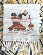 Vintage Handwoven African Tapestry Mohair Wool Woman And Child 18