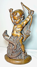 Antique 19c Cast Brass Bronze Cherub Fighting Snake Doorstop 15