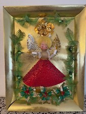 Vintage MCM Kitschy 3D Lighted Christmas Angel Diorama Display Plaque picture