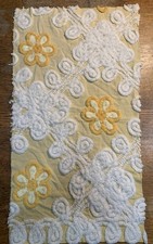 Vintage Fluffy Yellow Floral Chenille Bedspread FABRIC PIECE - 16” X 26” picture