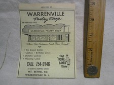 Vintage AD Warrenville NJ Bakery Pastry 1972 new jersey Bethel Rd. picture