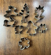 Vintage Metal Cookie Cutters Lot 8 Reindeer Rabbit Turkey Santa Tree Clover picture