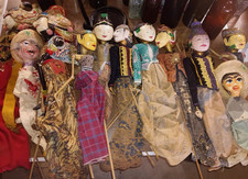 Lot 11 Vintage wood Indonesian Wayang Golek Stick Dolls & Mexican Marionettes picture